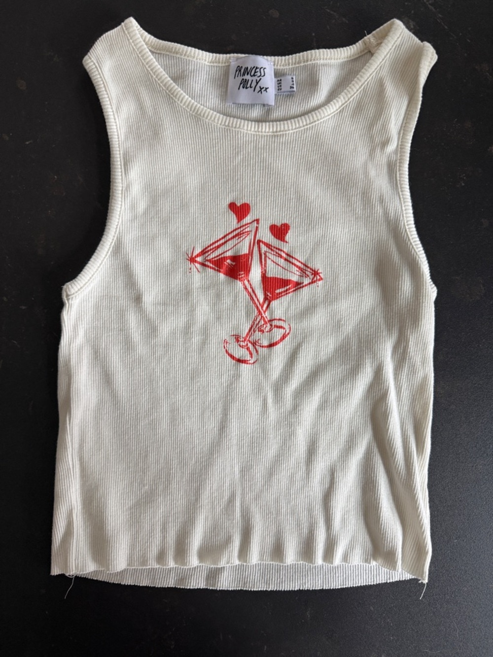 Princess Polly Cream Ribbed Tank with Red Martini Hearts